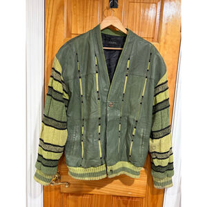 Vintage Saxony Collection Leather Knit Coogi Style Jacket 90s Colorblock L